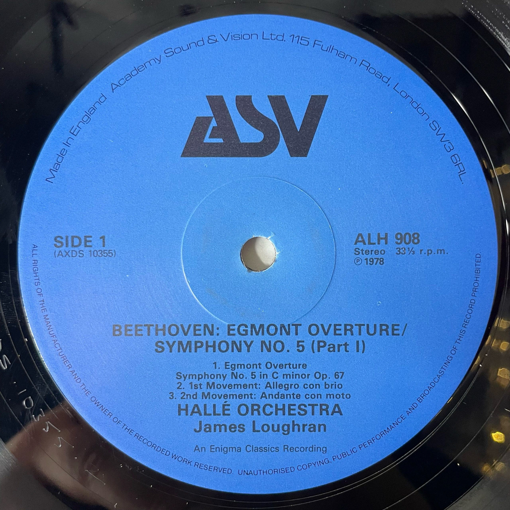Винтажная виниловая пластинка LP Бетховен Beethoven, James Loughran, Hall Orchestra Симфония Symphony No. 5 In C Minor Op. 67 (Англия 1982)
