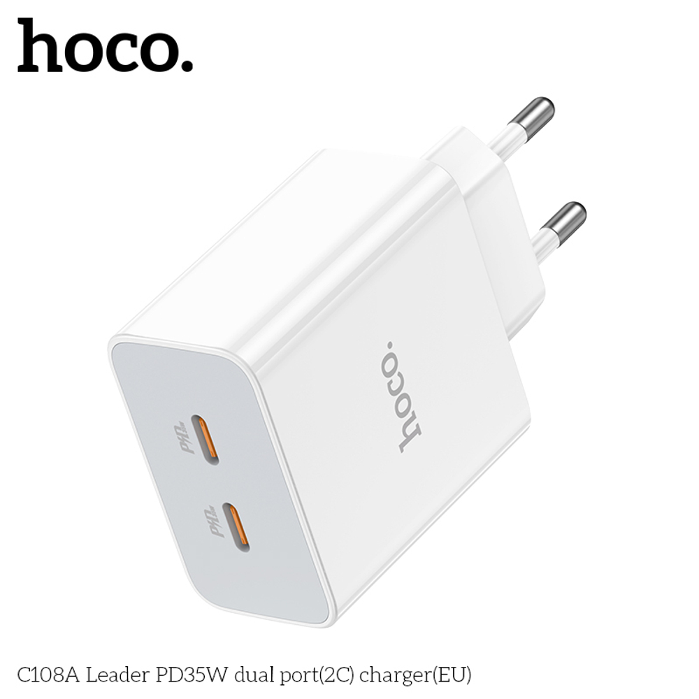 Сетевое зарядное устройство hoco C108A, 2Type-C, 35W