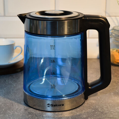 Чайник электрический 2л Sakura SA-2746BL, стеклянный с точечной подсветкой