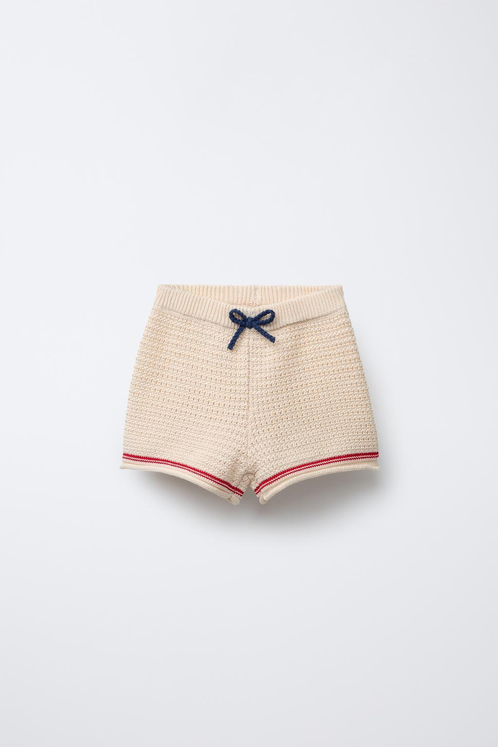 ZARA ТРИКОТАЖНЫЕ ШОРТЫ-БЕРМУДЫ С КОНТРАСТНОЙ ОТДЕЛКОЙ, ЭКРЮ