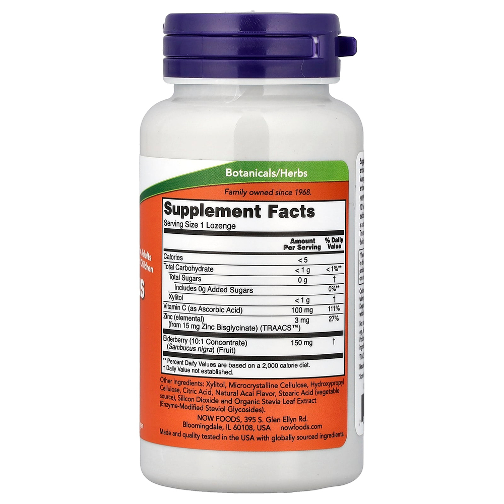 NOW Foods, цинк с витамином С и бузиной, 60 пастилок