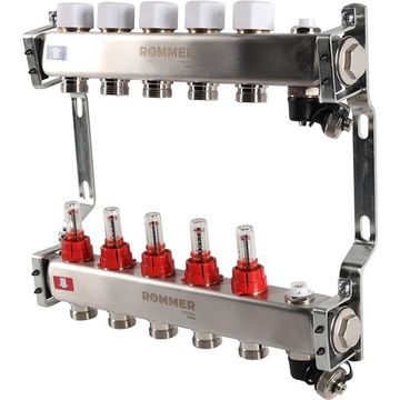 Коллектор Rommer 1"x3/4" на 5 контуров с расходомерами и запорными клапанами RMS-1201-000005