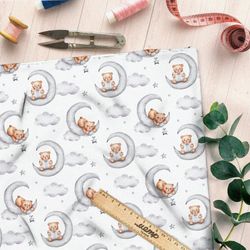 Ткань кулирная гладь медвежонок на полумесяце