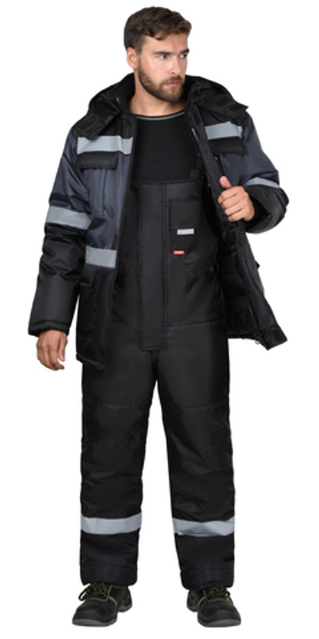 Костюм СИРИУС-ТЕРМИНАЛ зимний, куртка, п/к, черный с темно-серым и СОП