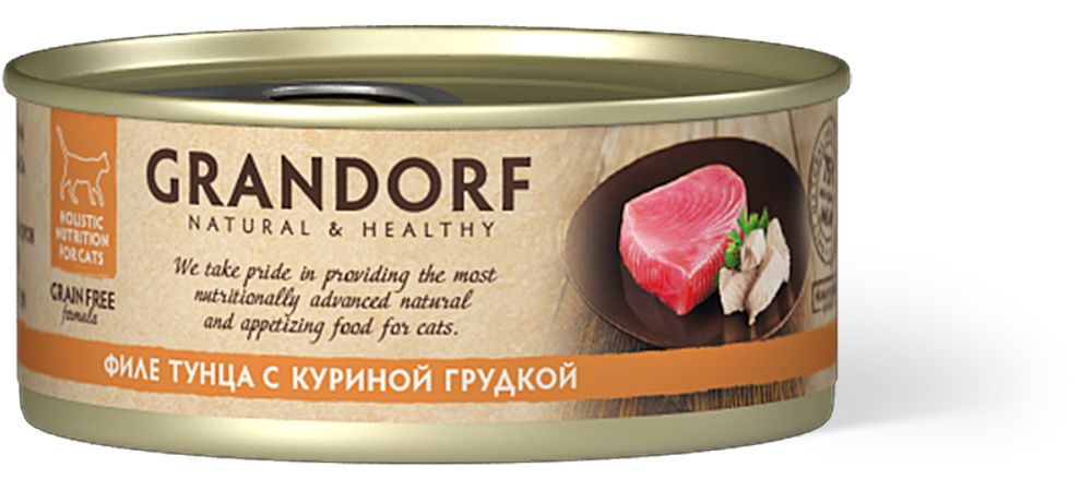 Grandorf Консервы для кошек Филе тунца с куриной грудкой 70 г