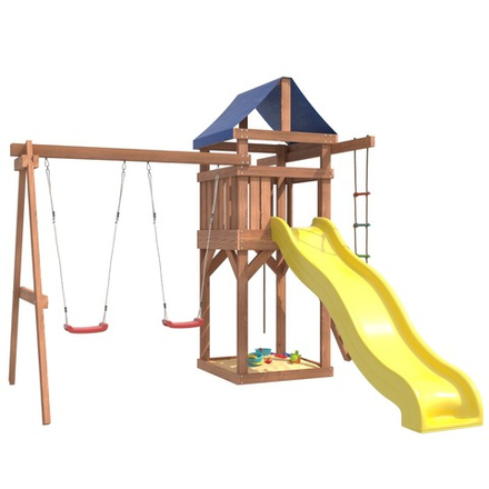 Детская площадка неокрашенная Fun Land с сеткой, рукоходом и качелями лодочка