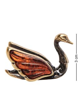Народные промыслы AM- 615 Фигурка «Лебедь ажурный» (латунь, янтарь)