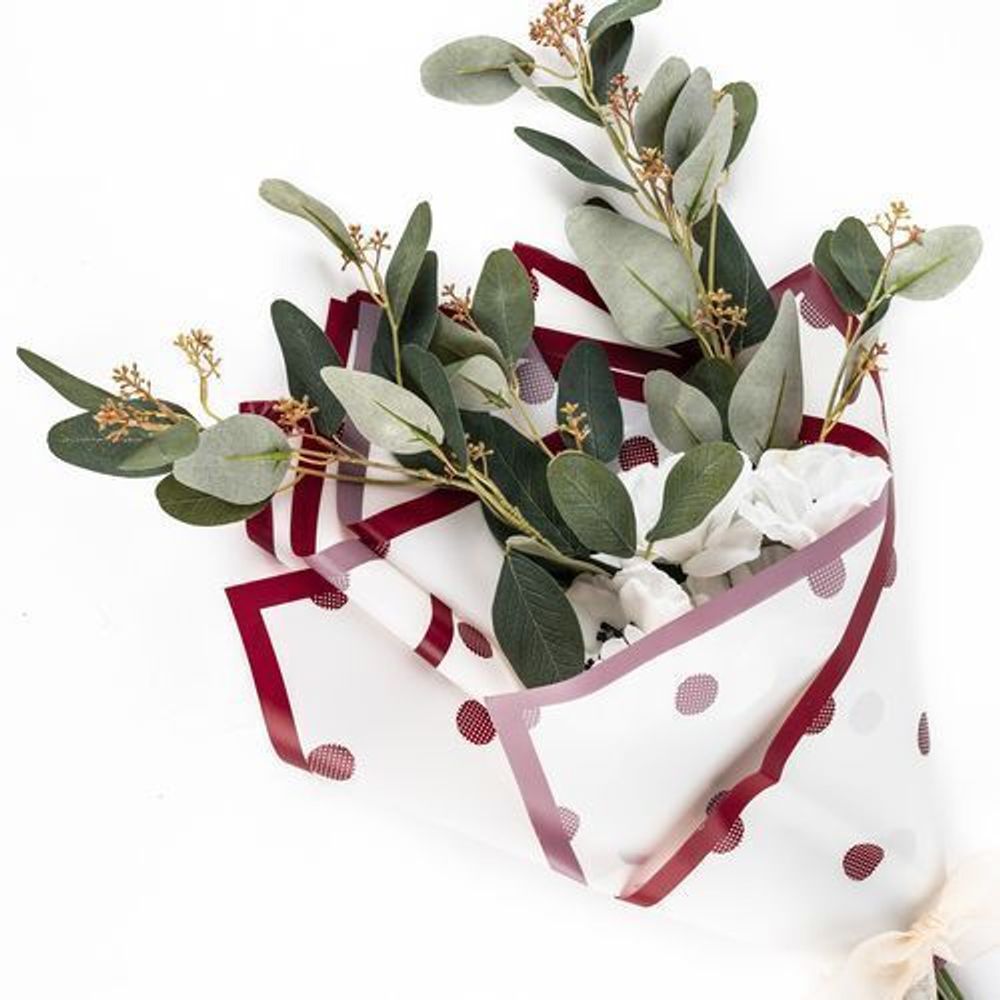 ЛИСТ матовый &quot;Квадрат с горохом&quot; 58*58/20шт МАЛИНА/БЕЛЫЙ