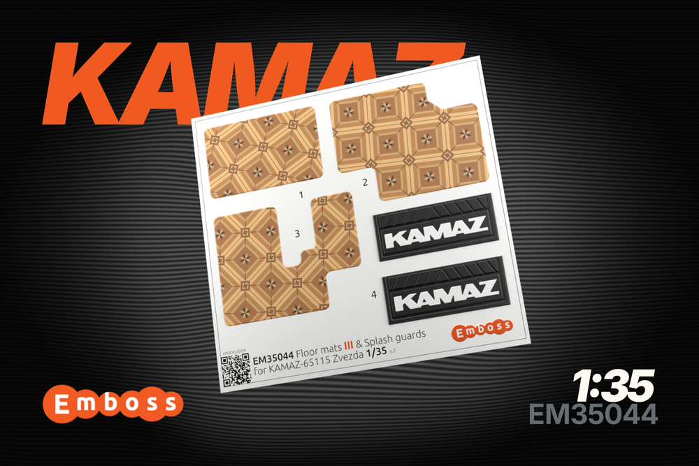 KAMAZ 65115 Floor mats linoleum and splash guards for Zvezda 3650 1/35 (3D decal)