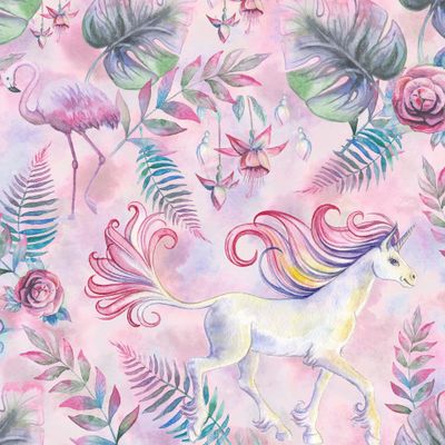 Цветы, единороги и фламинго