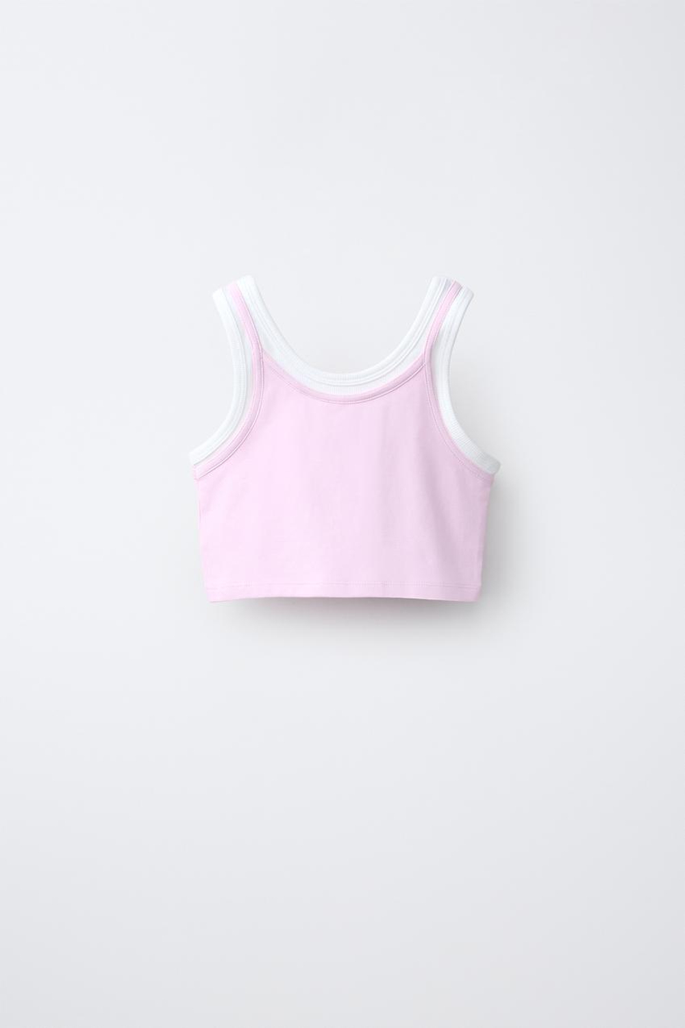 ZARA ДВУХСЛОЙНЫЙ ТОП КОНТРАСТНОГО ЦВЕТА, РОЗОВЫЙ