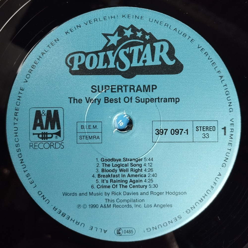 Винтажная виниловая пластинка LP The Very Best Of Supertramp (Germany 1990)