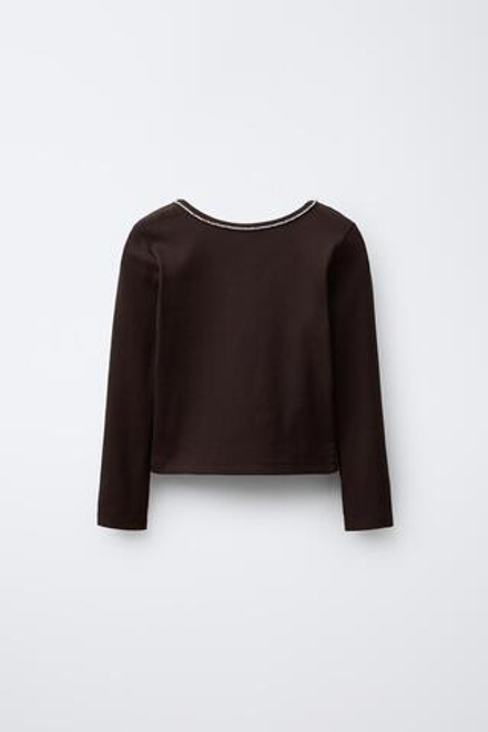 ZARA ТОП В РУБЧИК СО СТРАЗАМИ, КОРИЧНЕВЫЙ