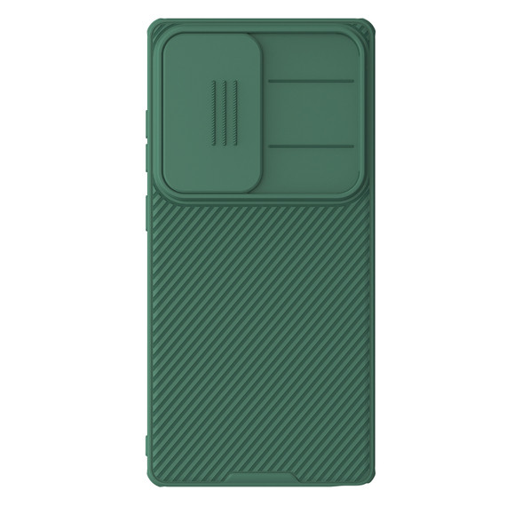 Чехол зеленого цвета (Dark Green) с защитной шторкой для камеры от Nillkin на Samsung Galaxy S25 Ultra, серия CamShield Pro Case