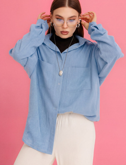 Рубашка лен, голубой