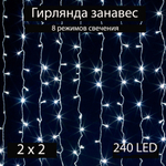Гирлянда интерьерная штора-занавеска ЖЕЛТАЯ 2 х 2 метра 240 светодиодных лампочек