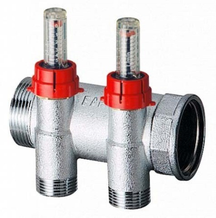 Зап.коллект. 1" с расходомер., 2отв. 3/4" EUROKONUS