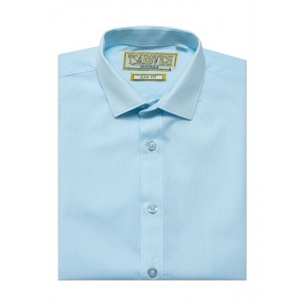 Одноцветная голубая сорочка с коротким рукавом TSAREVICH