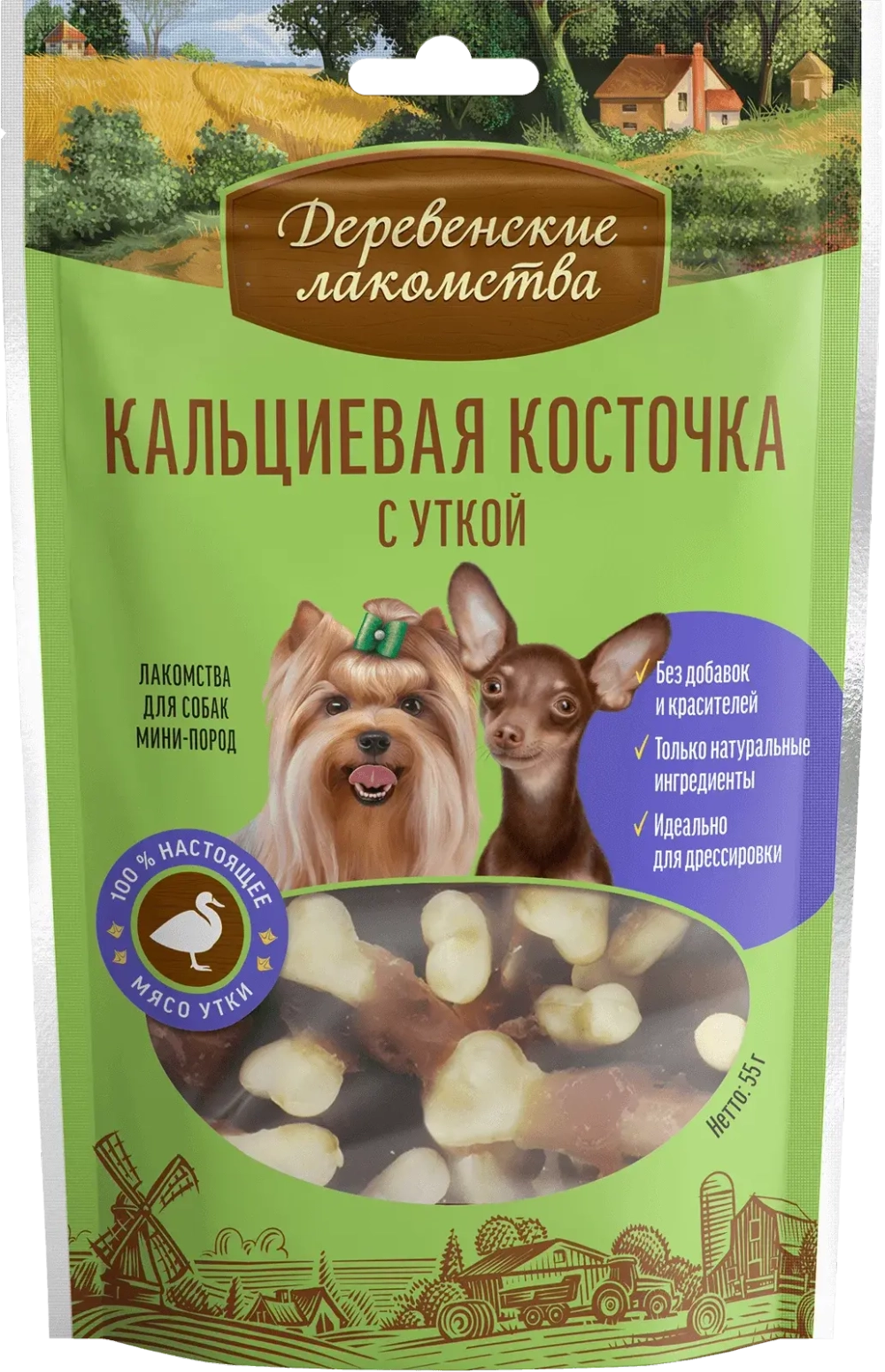 ДЕРЕВЕНСКИЕ ЛАКОМСТВА для мини-пород Кальциевая косточка с уткой, 55 г