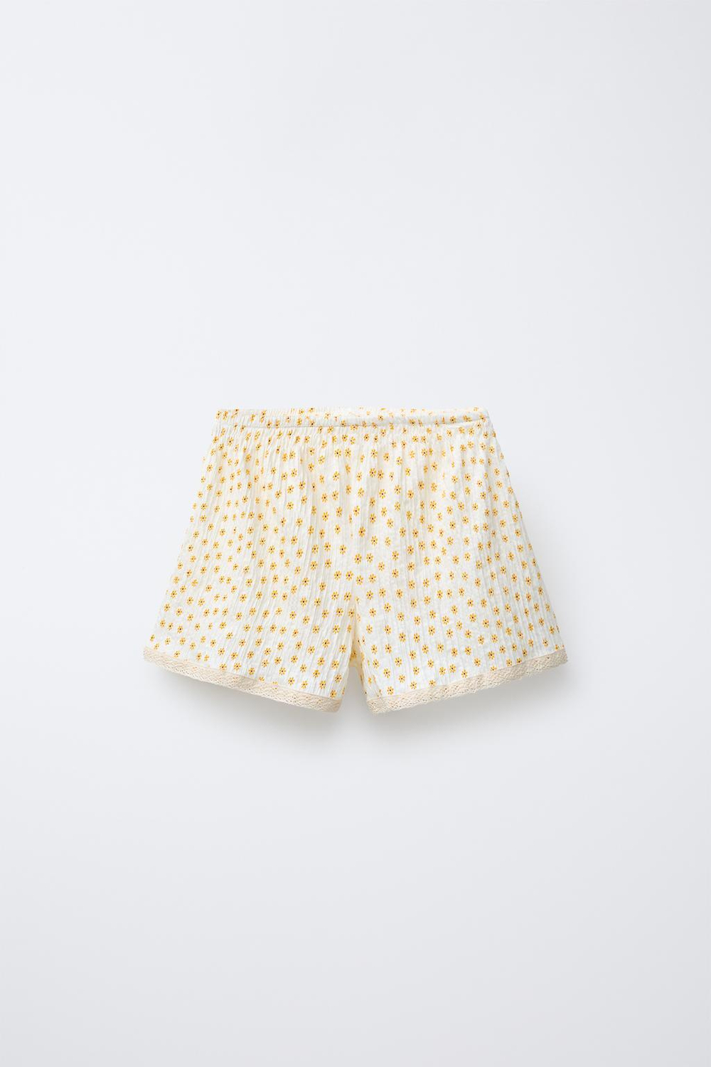 ZARA БЕРМУДЫ С ПРИНТОМ И КРУЖЕВОМ, СВЕТЛО-ЖЕЛТЫЙ