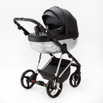 Детская универсальная коляска Adamex Quantum Star Deluxe Q-STAR108 (2в1) Черная экокожа, Хром