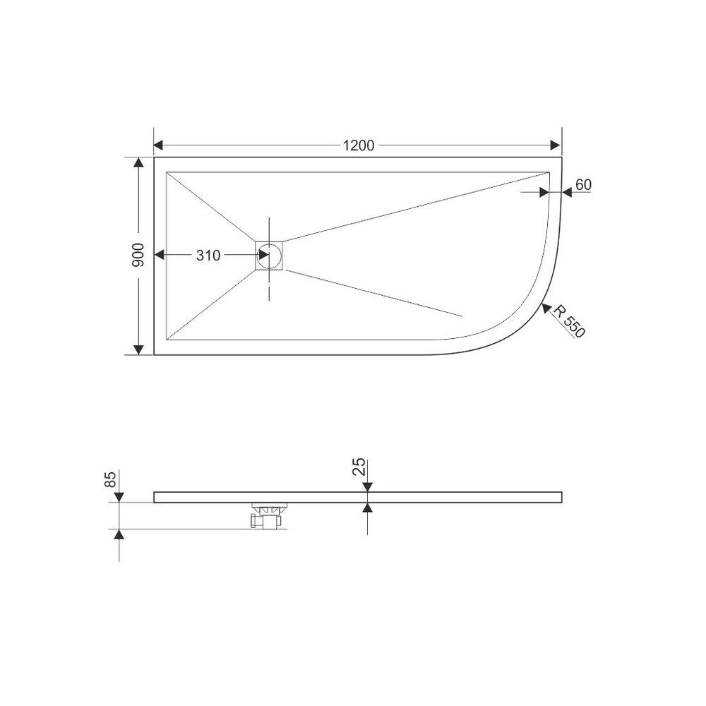 Душевой поддон асимметричный RGW ST/AL-G Графит (900x1200)