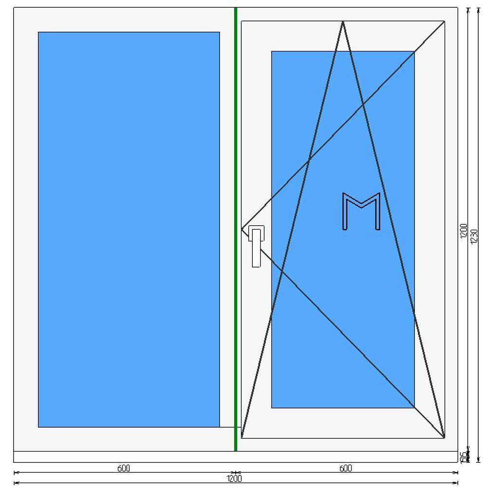 Пластиковое окно 1200 х 1200 ТермА Эко + Москитная сетка, двухстворчатое