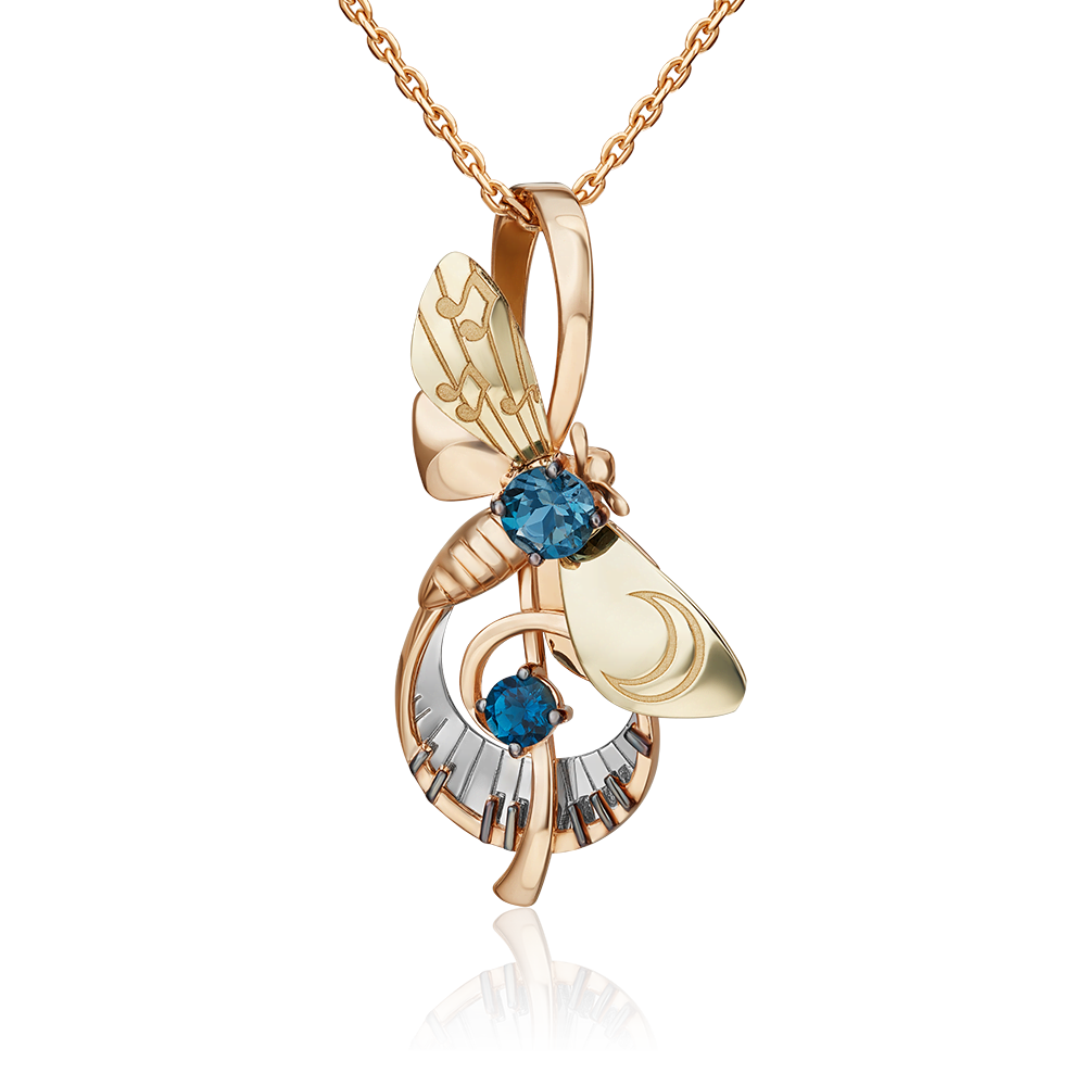 Подвеска «Мелодия ночи» из комбинированного золота с топазами