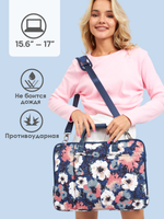 Сумка для ноутбука 15,6" и 17" с ремнем на плечо c функциональным дополнительным отделением (Цветы)