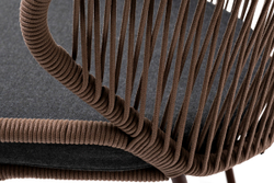 "Милан" стул плетеный из роупа, каркас алюминий коричневый (RAL8016) муар, роуп коричневый круглый, ткань темно-серая 027