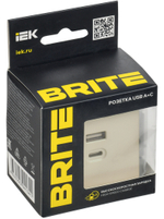 BRITE Розетка USB A+C 45Вт высокоскоростная зарядка РЮ11-2-БрКр бежевый IEK