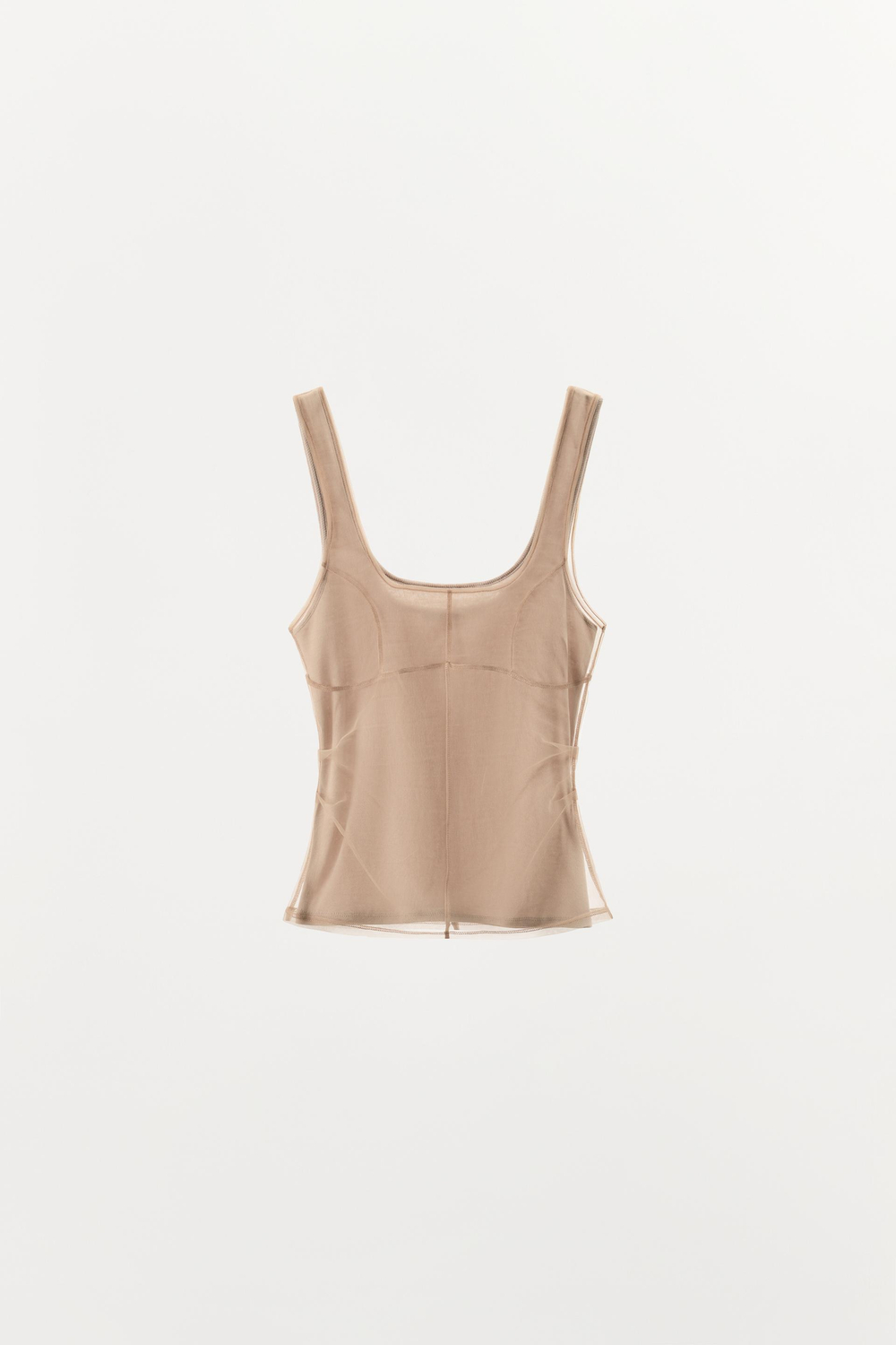 ZARA ТОП ИЗ ПОЛУПРОЗРАЧНОЙ ТКАНИ С ДЕКОРАТИВНОЙ СТРОЧКОЙ, ТЕЛЕСНО-РОЗОВЫЙ