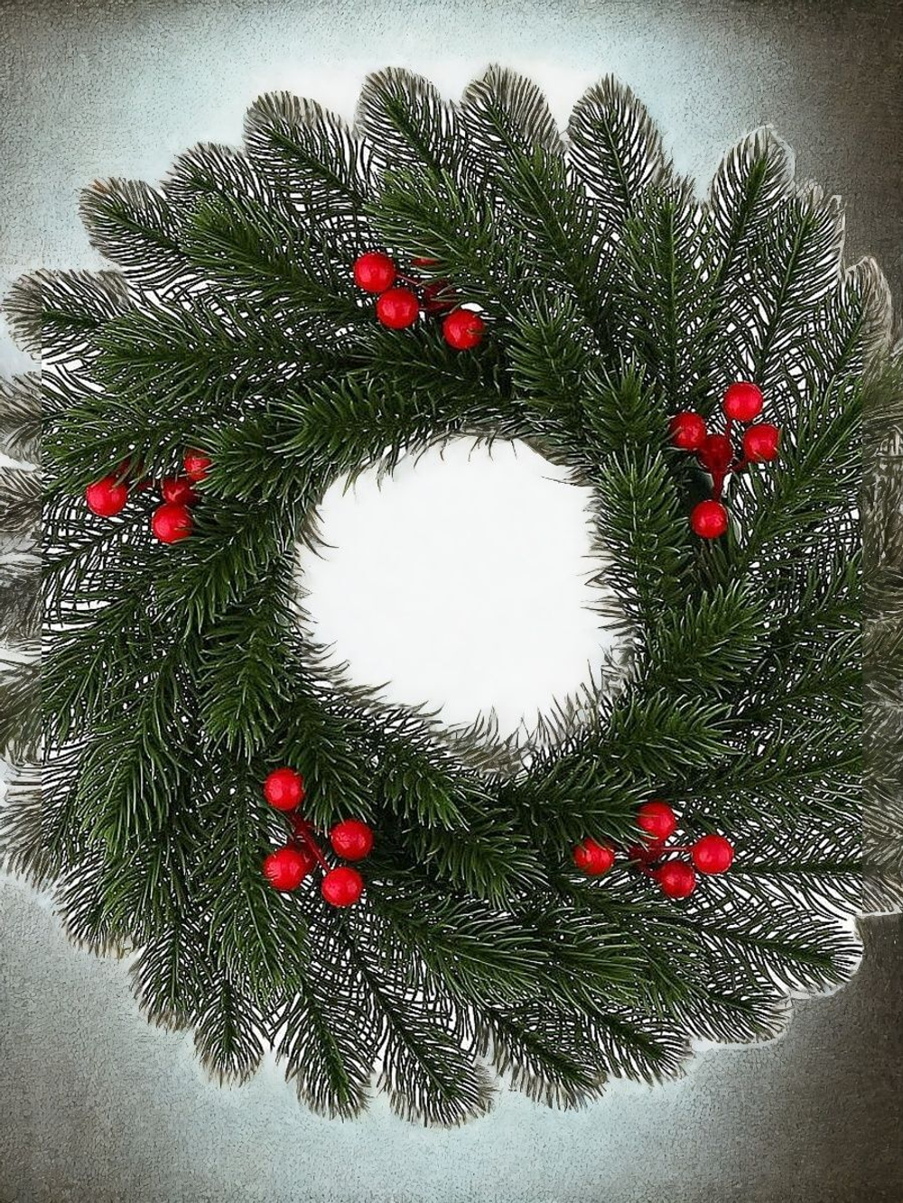 Венок декоративный "Ёлка с ягодой" д.35 см, малый, пластик, зелёный