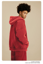 Американский модный брендовый костюм мужской красного цвета с эффектом потёртости с капюшоном и двойной молнией для мужчин.