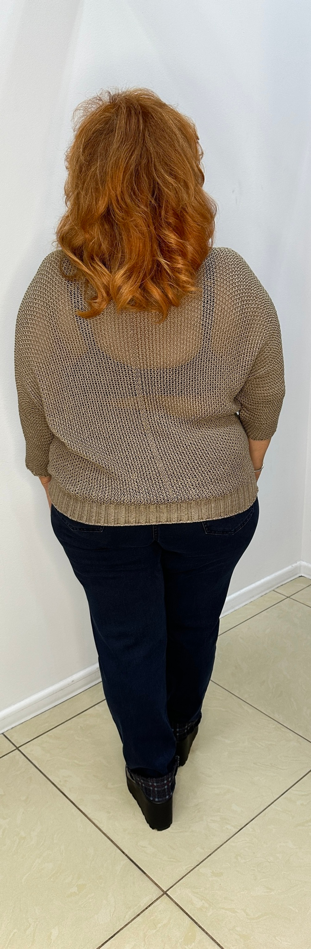 Итальянский блузон-сетка с V-образным вырезом