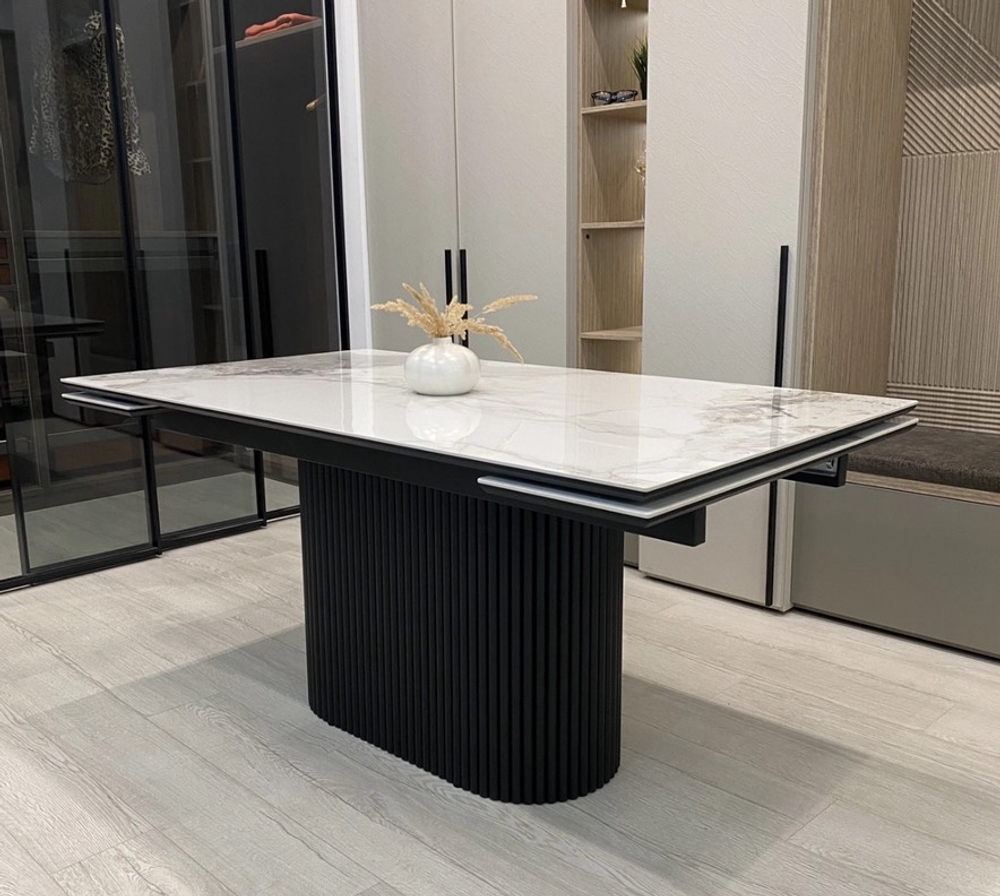 Стол АРИЯ 160 PANDORA LIGHT, керамика / Черный каркас М-City