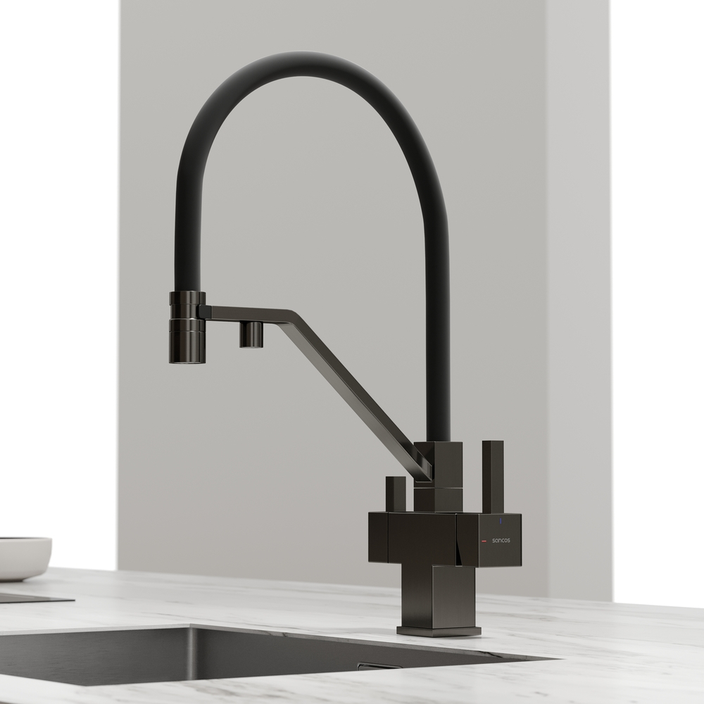 Смеситель для кухни Sancos Loro с гибким изливом, цвет вороненая сталь/черный, арт. SC4007GG