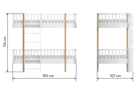 Кровать двухъярусная Ellipse Classic фронтальная лестница Белая