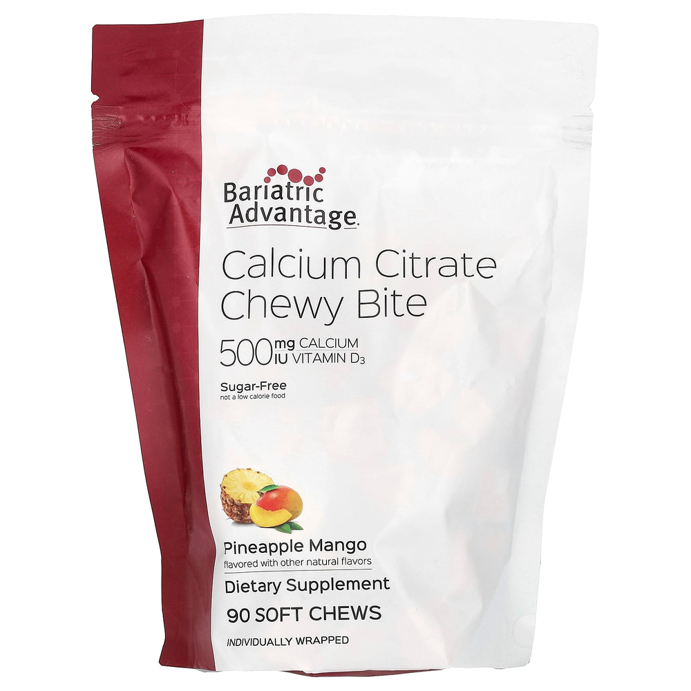 Bariatric Advantage, Chewy Bite, цитрат кальция, без сахара, ананас и манго, 90 жевательных таблеток