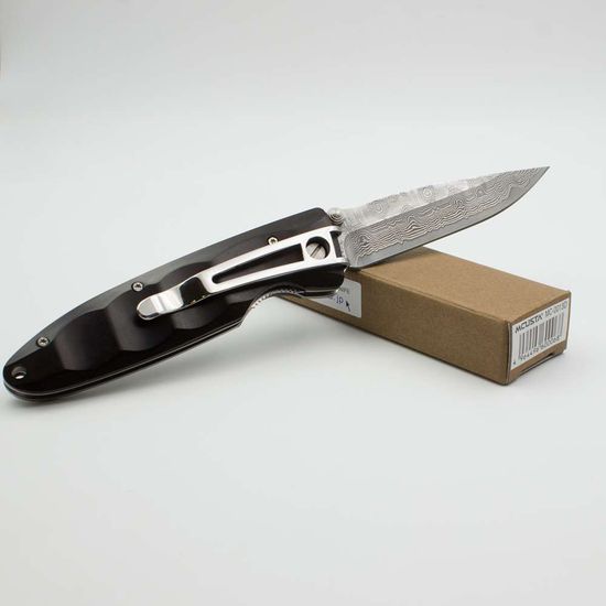 Складной нож Mcusta Damascus Basic Folder MC-13D c клинком из стали VG-10 San Mai (Laminated Stainlesss Damascus) рукоять дерево (Black wood)