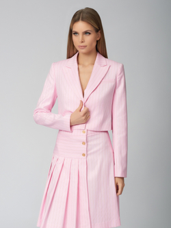 Женский костюм двойка розовый с юбкой и укороченным жакетом