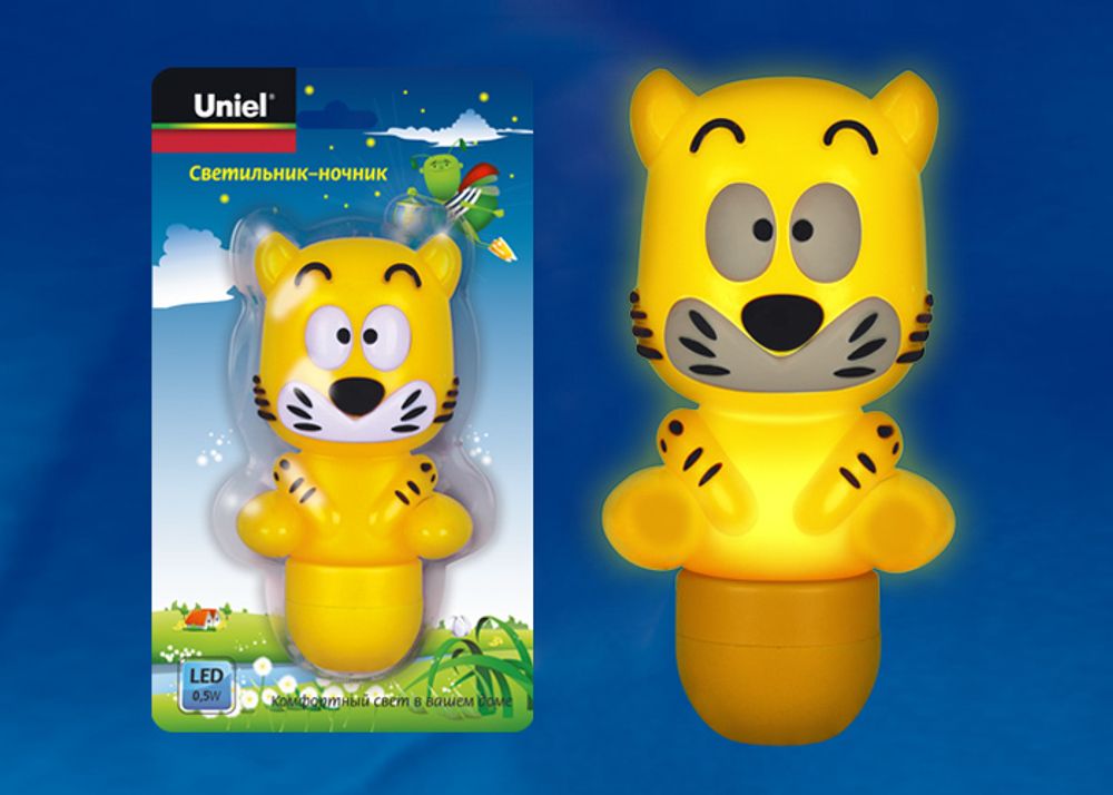 DTL-306-Тигренок Yellow. 3LED 0,5W Светильник-ночник. Цвет — Желтый. Блистерная упаковка