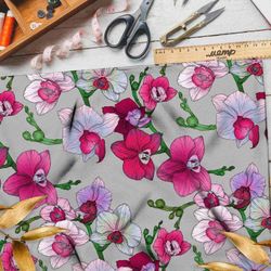 Ткань дюспо контрастные цветочки на сером