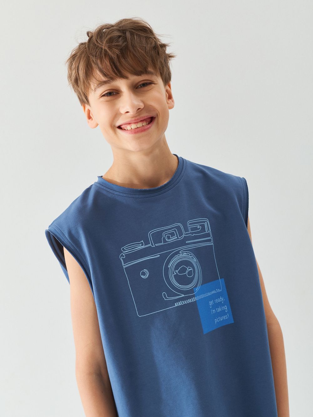 Футболка из футера без рукавов "Деним" 7+