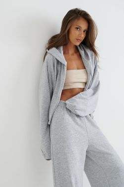 Укороченное худи на молнии цвета серый меланж