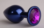 Синяя анальная пробка с фиолетовым стразом - 7,6 см. (Цвет: фиолетовый)