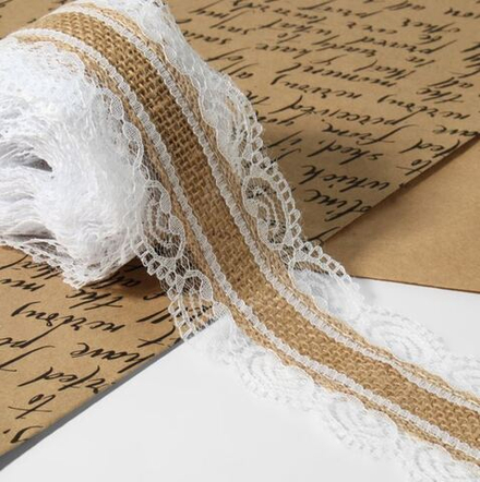 Лента из джута 60мм, кружево белый натур, 9624121
