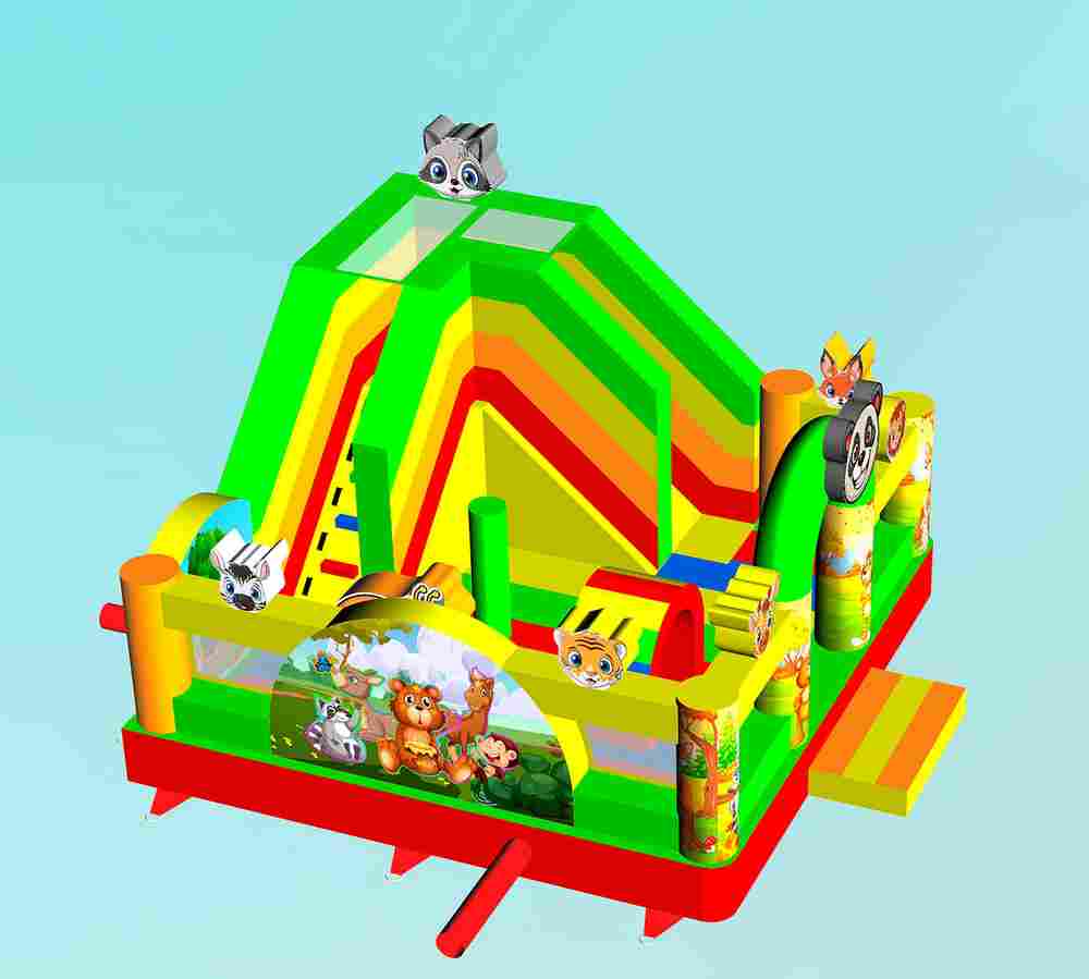 Коммерческий надувной батут «Добрые зверята» мульти, 5*5*3.5 м