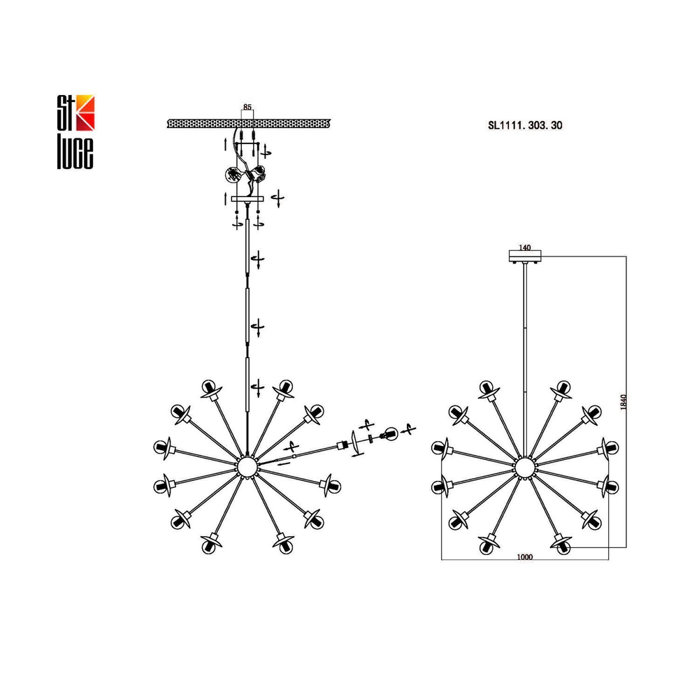 SL1111.303.30 Светильник подвесной ST-Luce Латунь E27 30*40W