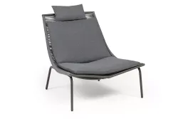 "Авиньон" кресло плетеное из роупа, каркас алюминий серый (RAL7022) муар, роуп серый круглый, ткань темно-серая 027